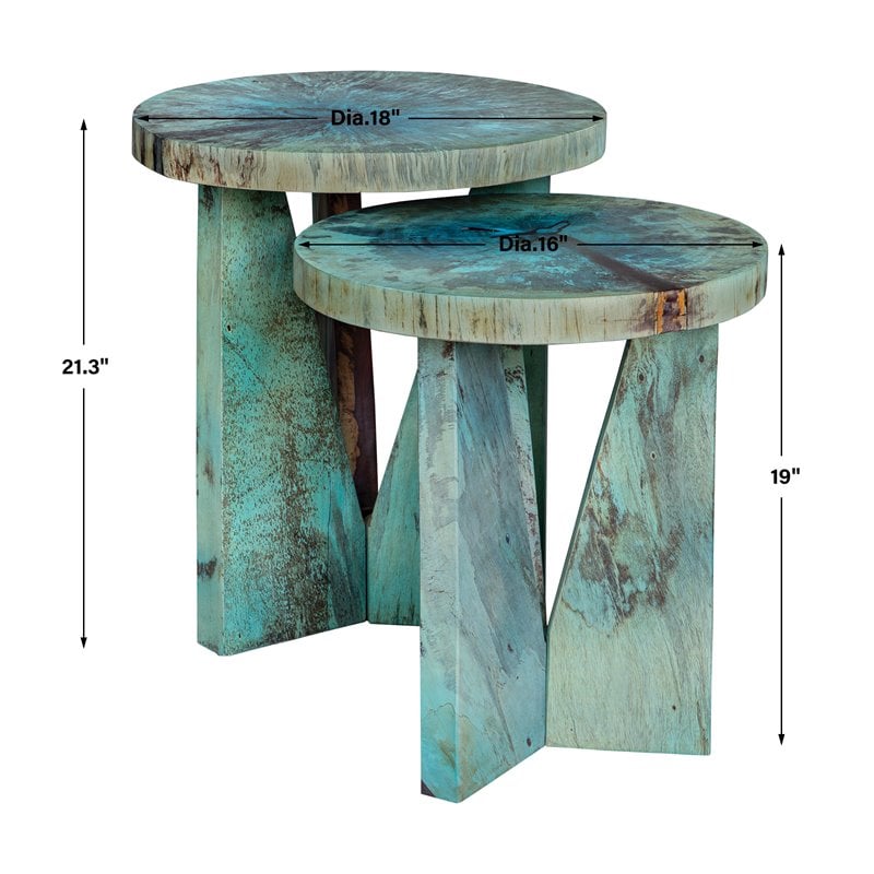 Uttermost Nadette Tamarind Wood Nesting Tables in Blue-green (Set of 2)