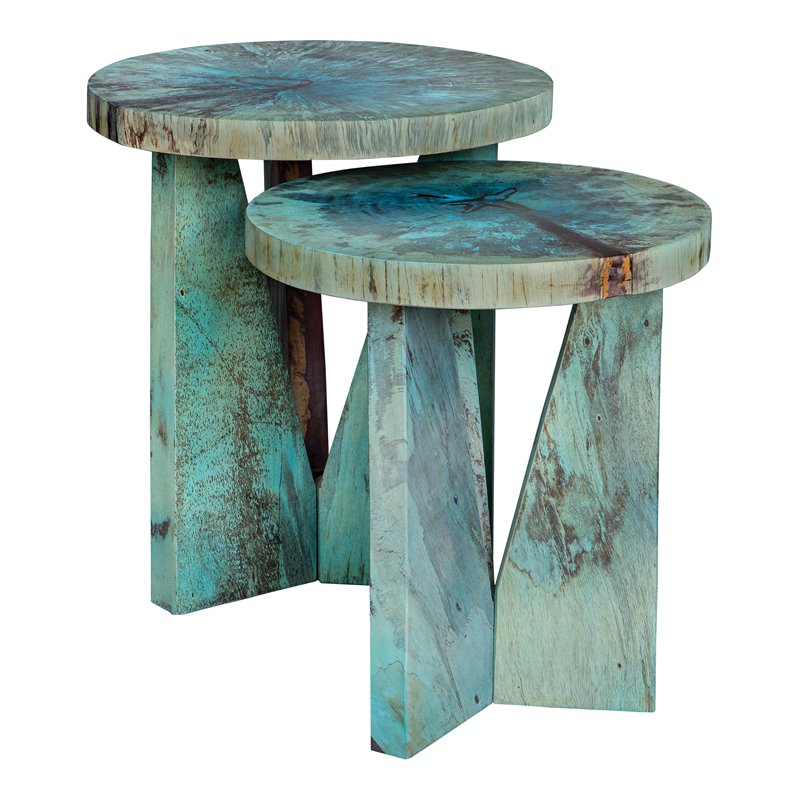 Uttermost Nadette Tamarind Wood Nesting Tables in Blue-green (Set of 2)