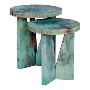Uttermost Nadette Tamarind Wood Nesting Tables in Blue-green (Set of 2)
