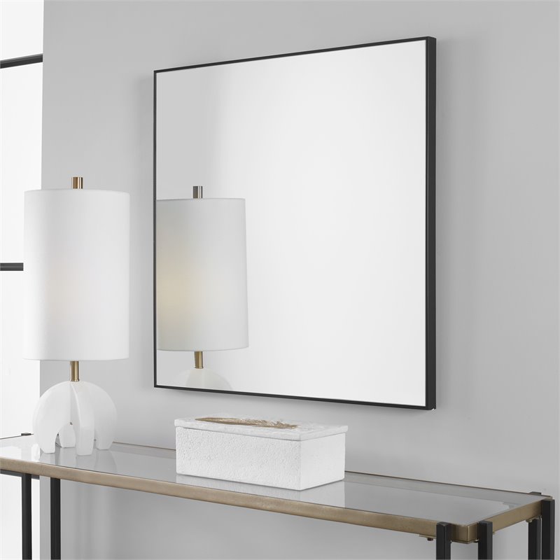 Uttermost Alexo Square Contemporary Plastic and MDF Mirror in Matte Black