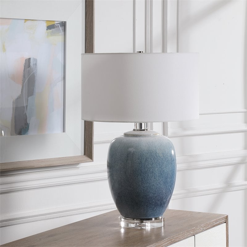 Uttermost Blue Waters Ceramic and Fabric Table Lamp in Light Blue/White