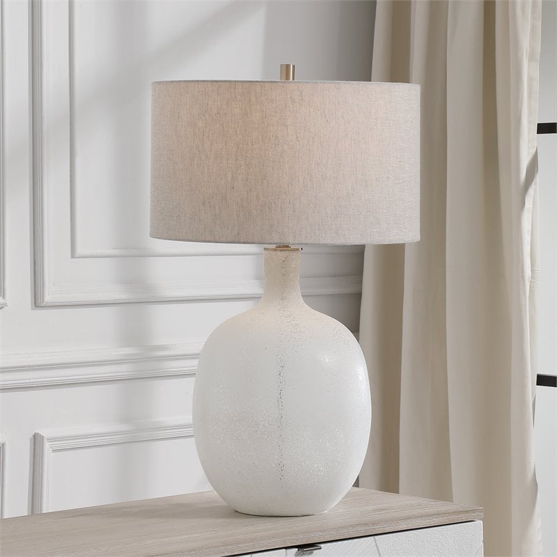 Uttermost Whiteout Mottled Glass and Fabric Table Lamp in Aged White