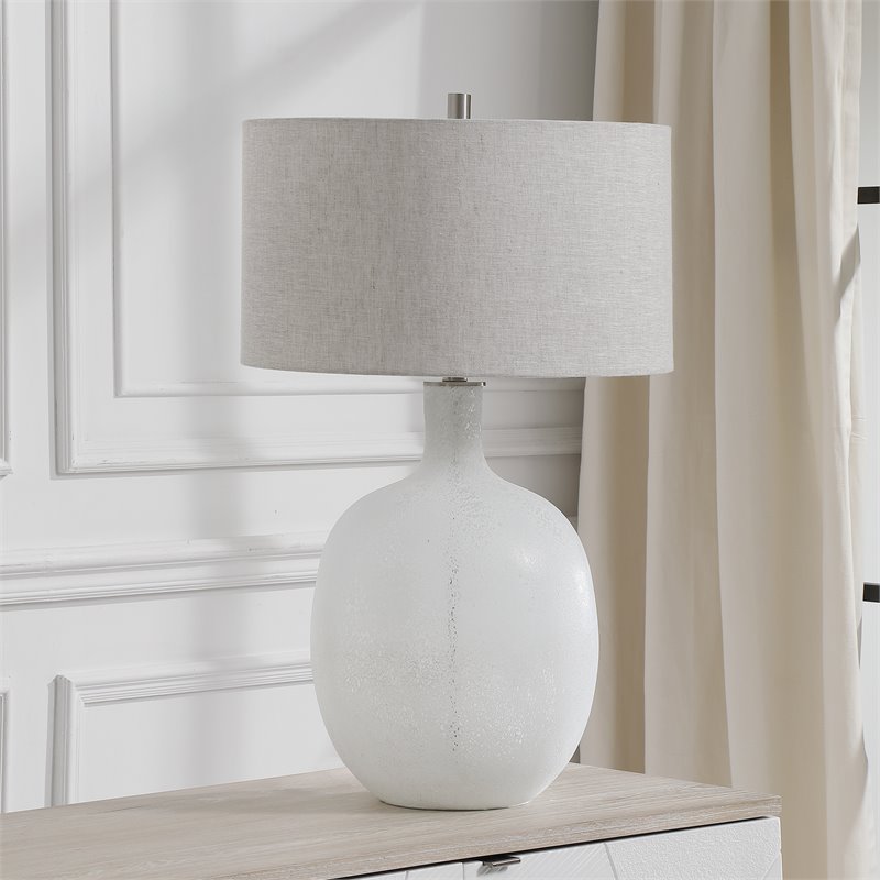 Uttermost Whiteout Mottled Glass and Fabric Table Lamp in Aged White