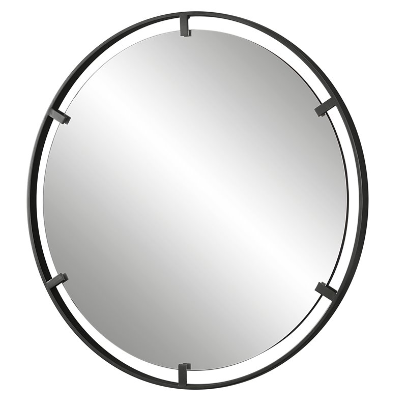 Uttermost Cashel Round Iron Metal and MDF Mirror in Sleek Satin Black