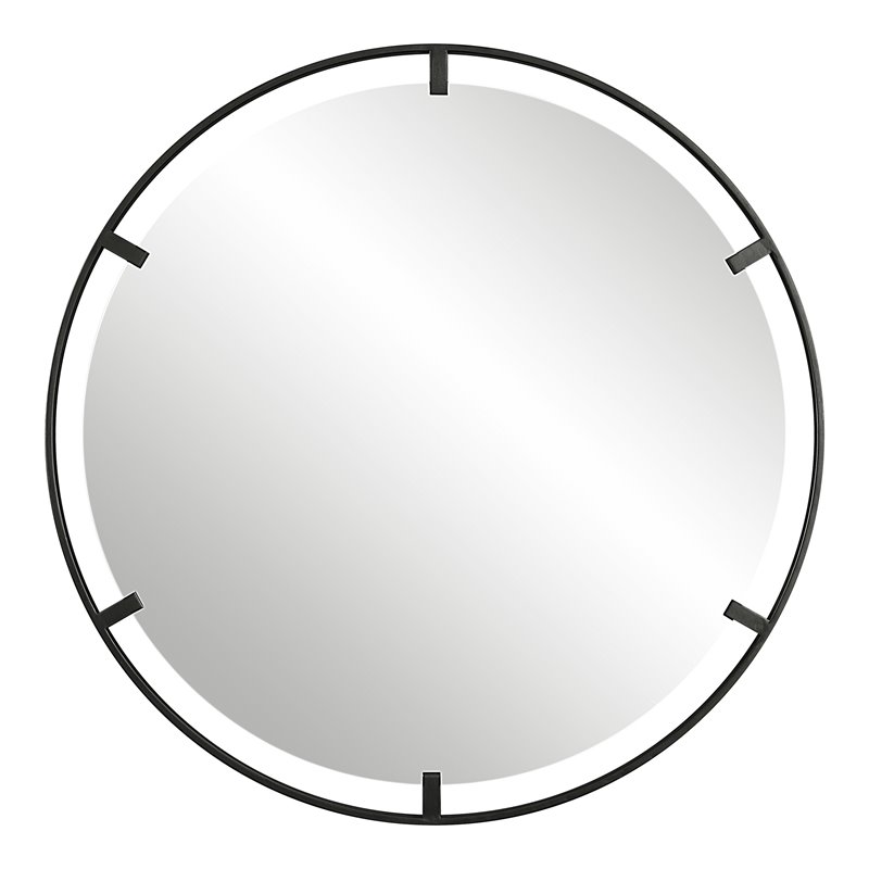 Uttermost Cashel Round Iron Metal and MDF Mirror in Sleek Satin Black