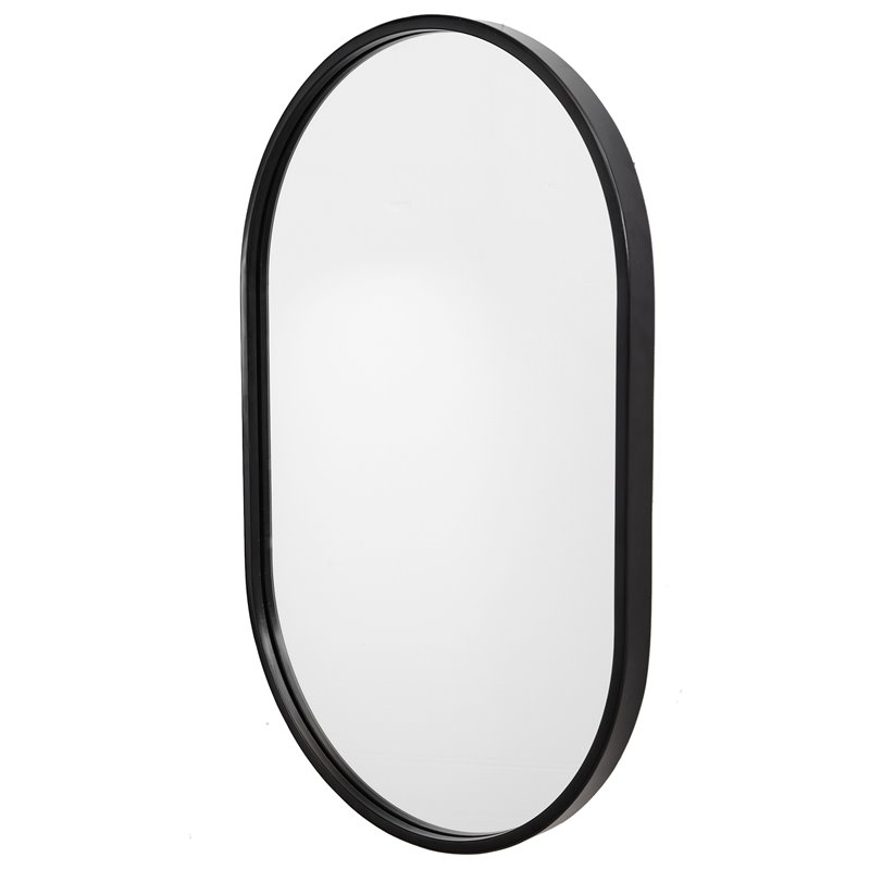 Uttermost Varina Oval Contemporary Iron Metal Mirror in Sleek Satin Black