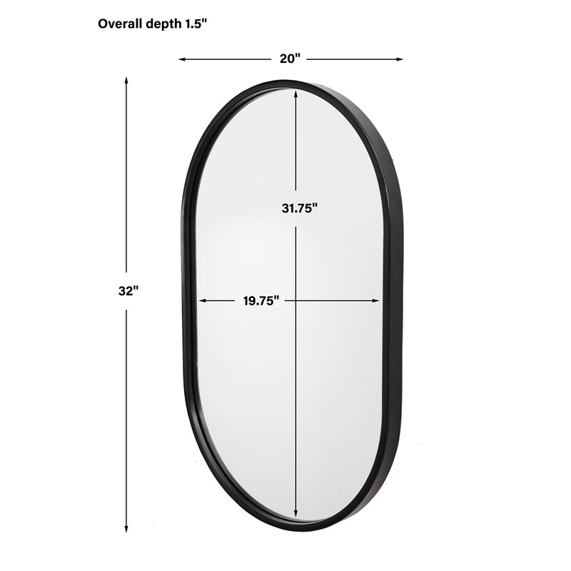 Uttermost Varina Oval Contemporary Iron Metal Mirror in Sleek Satin Black