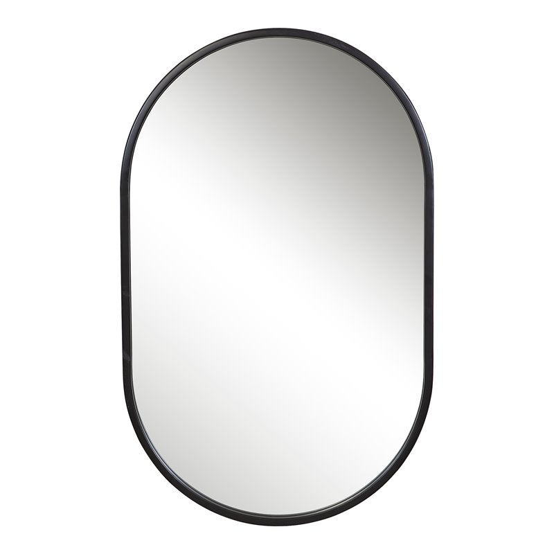 Uttermost Varina Oval Contemporary Iron Metal Mirror in Sleek Satin Black