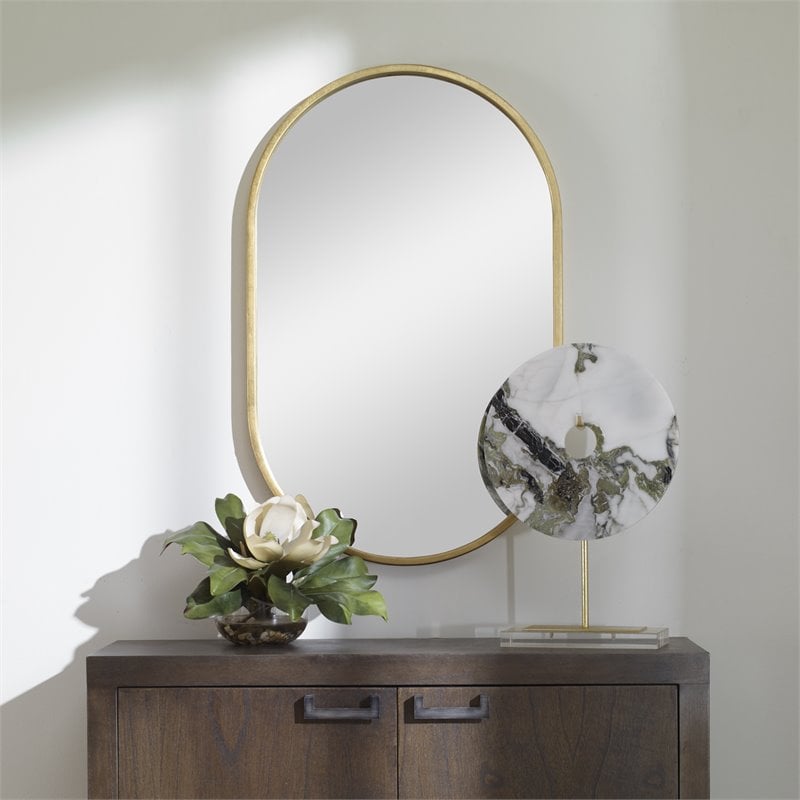 Uttermost Varina Oval Transitional Iron Metal Mirror in Lightly Antiqued Gold