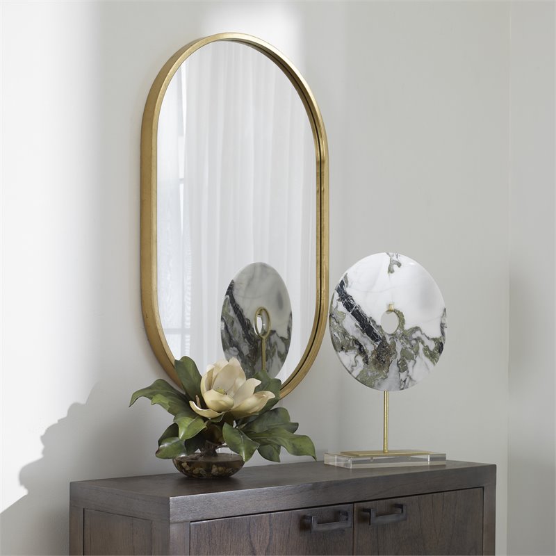 Uttermost Varina Oval Transitional Iron Metal Mirror in Lightly Antiqued Gold