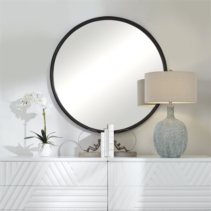 Uttermost Dawsyn Round Iron Metal and MDF Mirror in Aged Black