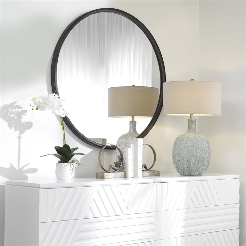 Uttermost Dawsyn Round Iron Metal and MDF Mirror in Aged Black