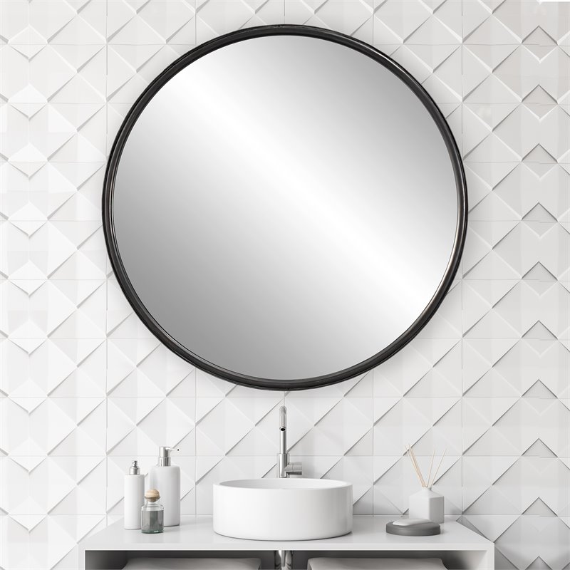 Uttermost Dawsyn Round Iron Metal and MDF Mirror in Aged Black
