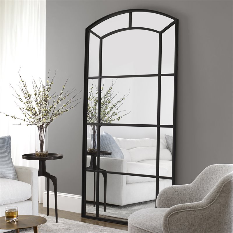Uttermost Camber Oversized Arch Iron Metal Mirror in Rich Satin Black