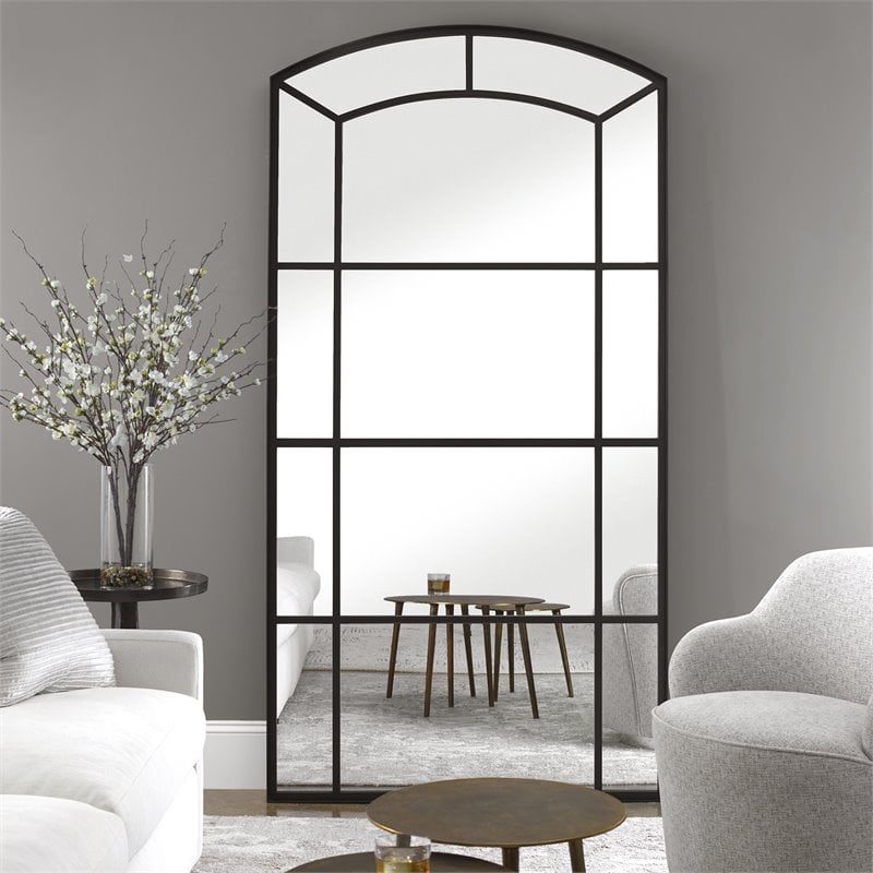 Uttermost Camber Oversized Arch Iron Metal Mirror in Rich Satin Black