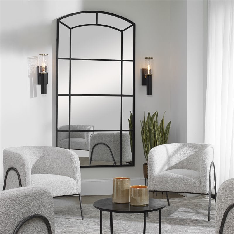 Uttermost Camber Oversized Arch Iron Metal Mirror in Rich Satin Black