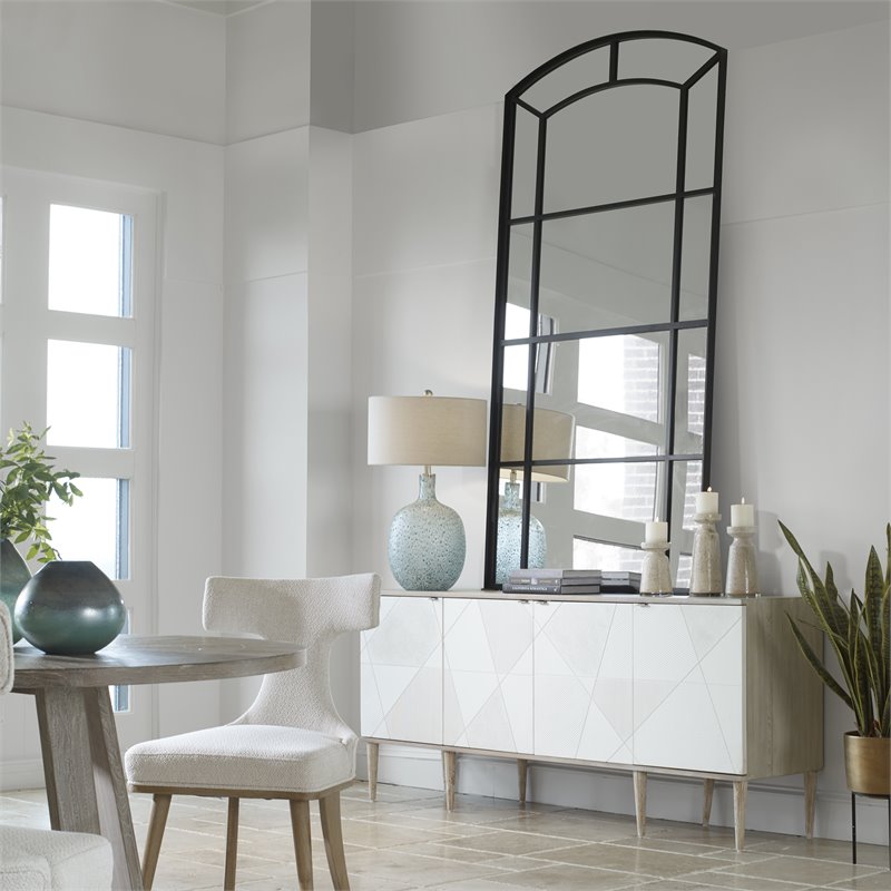 Uttermost Camber Oversized Arch Iron Metal Mirror in Rich Satin Black