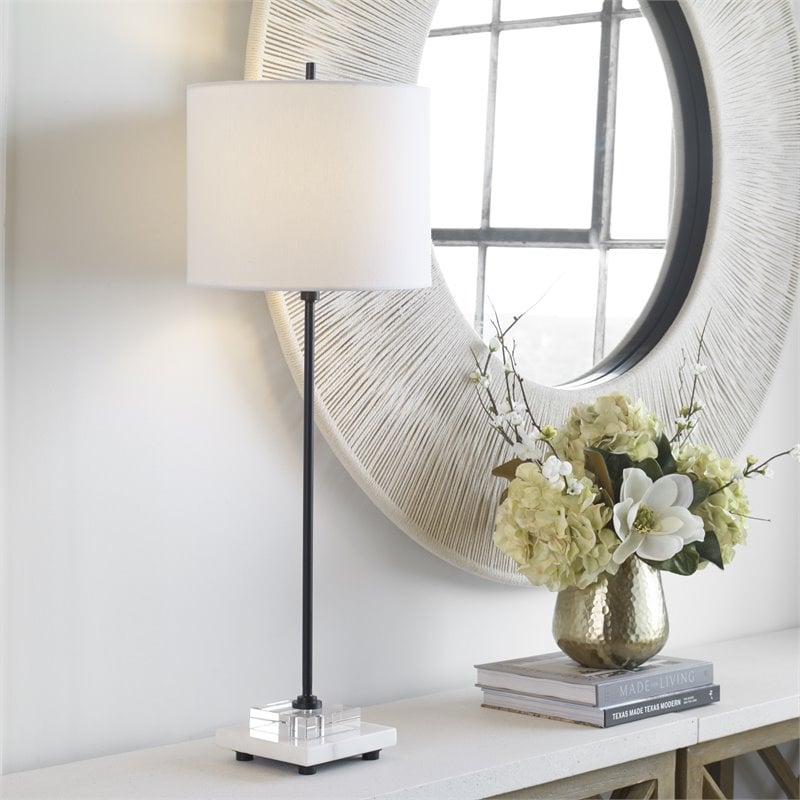 Uttermost Ciara Sleek and Simple Metal Buffet Lamp in White/Satin Black