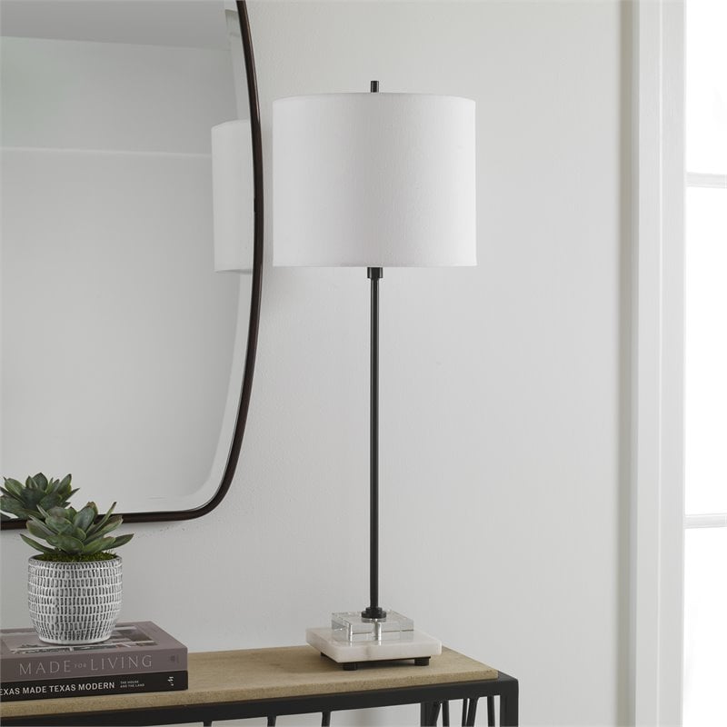 Uttermost Ciara Sleek and Simple Metal Buffet Lamp in White/Satin Black