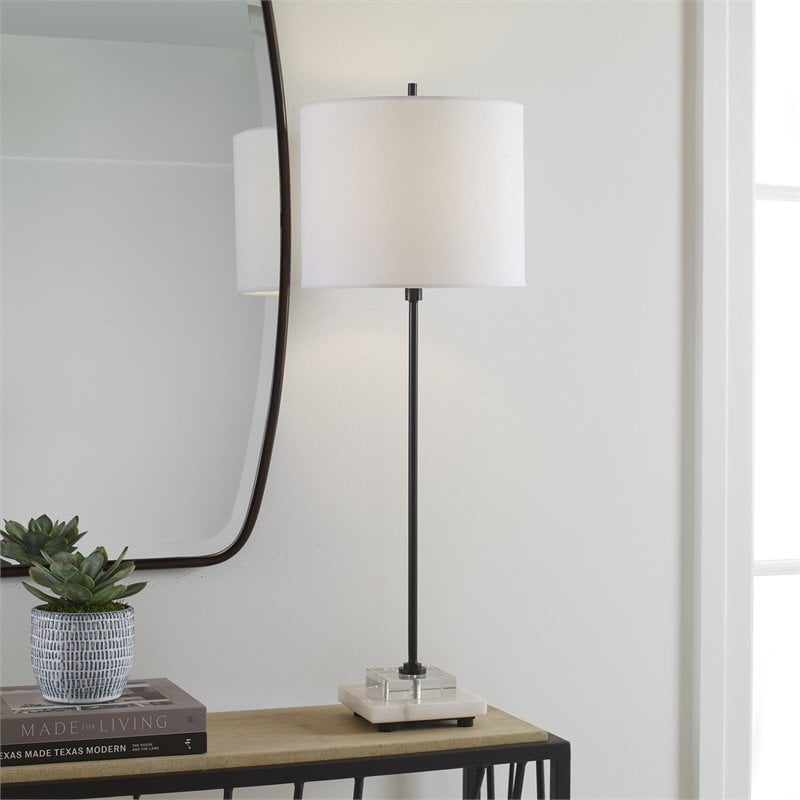 Uttermost Ciara Sleek and Simple Metal Buffet Lamp in White/Satin Black