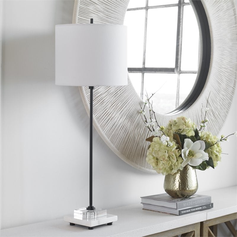 Uttermost Ciara Sleek and Simple Metal Buffet Lamp in White/Satin Black