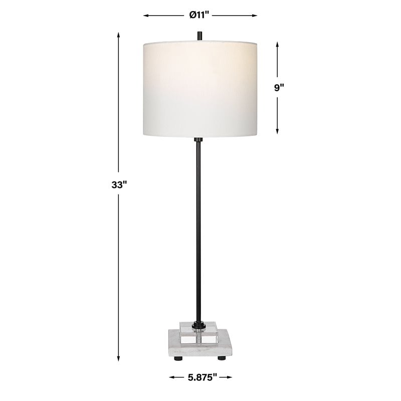 Uttermost Ciara Sleek and Simple Metal Buffet Lamp in White/Satin Black