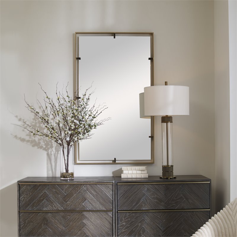 Uttermost Egon Contemporary Iron Metal Wall Mirror in Warm Gold