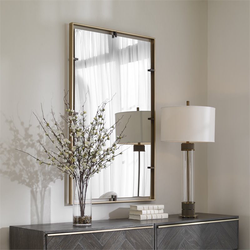 Uttermost Egon Contemporary Iron Metal Wall Mirror in Warm Gold