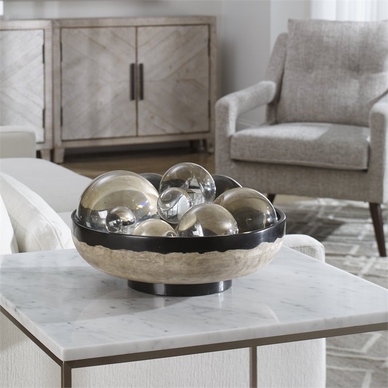 Uttermost Rastia Transitional Resin and Coral Terrazzo Bowl in Beige/Black