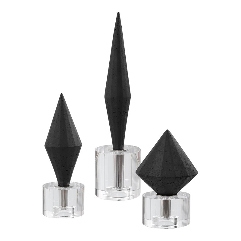 Uttermost Alize Stone and Crystal Sculptures in Elegant Black (Set of 3)