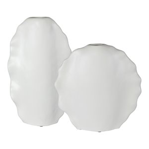uttermost ruffled modern ceramic feathers vases in matte white (set of 2)
