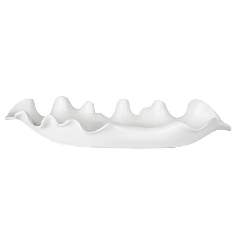 Uttermost Ruffled Coastal Earthenware Feathers Bowl in Matte White Glaze