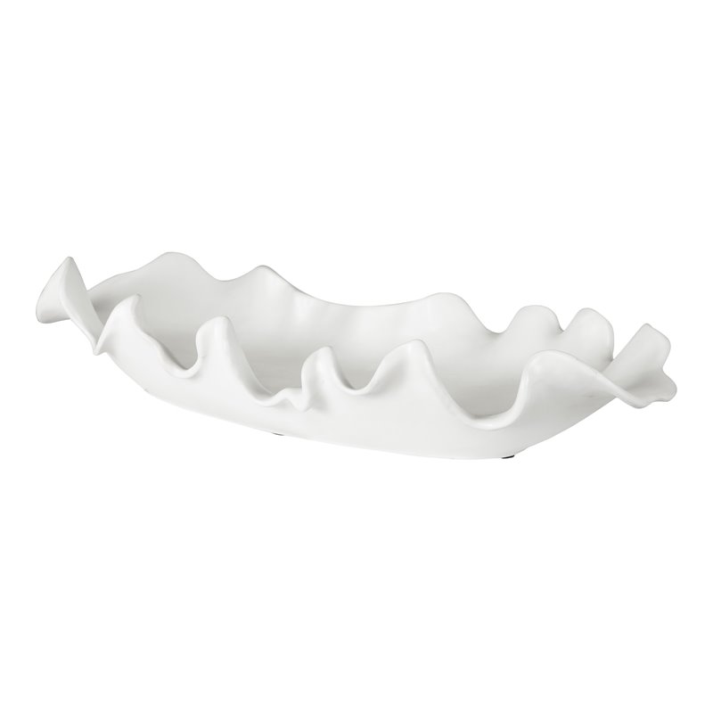 Uttermost Ruffled Coastal Earthenware Feathers Bowl in Matte White Glaze