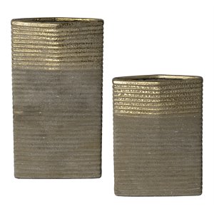 uttermost riaan ribbed sand textured earth tones metal vases in gold (set of 2)