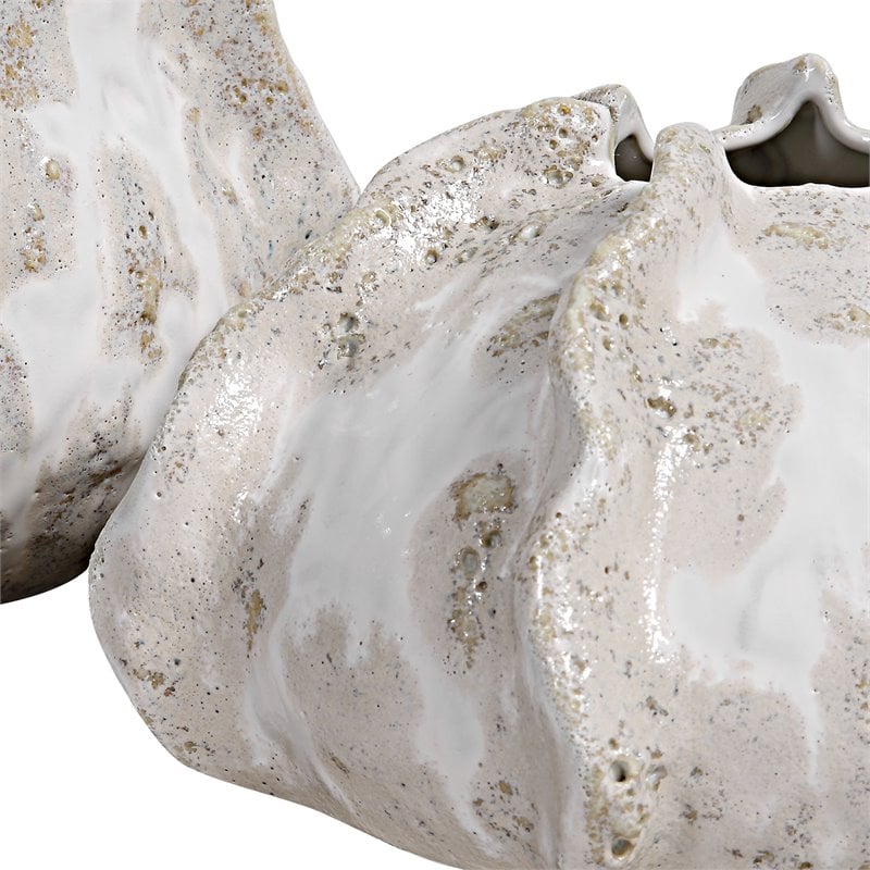 Uttermost Urchin Sand Textured Ceramic Vases in Ivory/Beige Glaze (Set of 2)