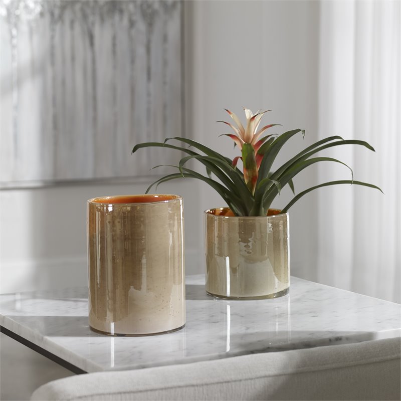 Uttermost Tangelo Contemporary Glass Vases in Light Beige/Orange of | BushFurnitureCollection.com