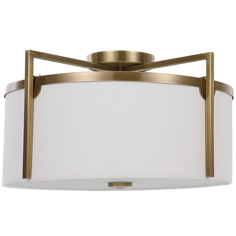 Uttermost Colfax 3-Light Steel Glass and Fabric Semi Flush in Antique Brass
