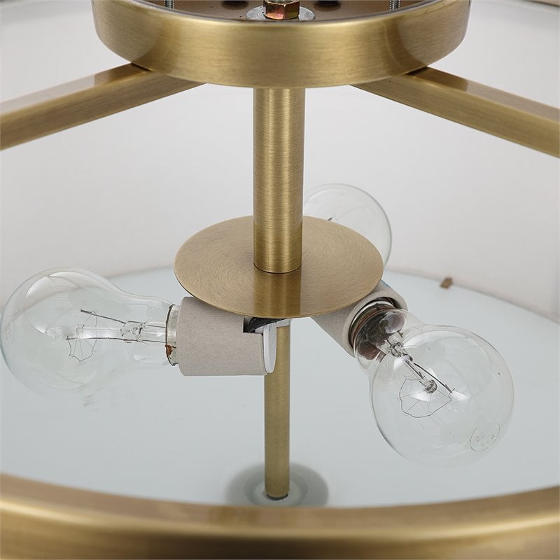 Uttermost Colfax 3-Light Steel Glass and Fabric Semi Flush in Antique Brass