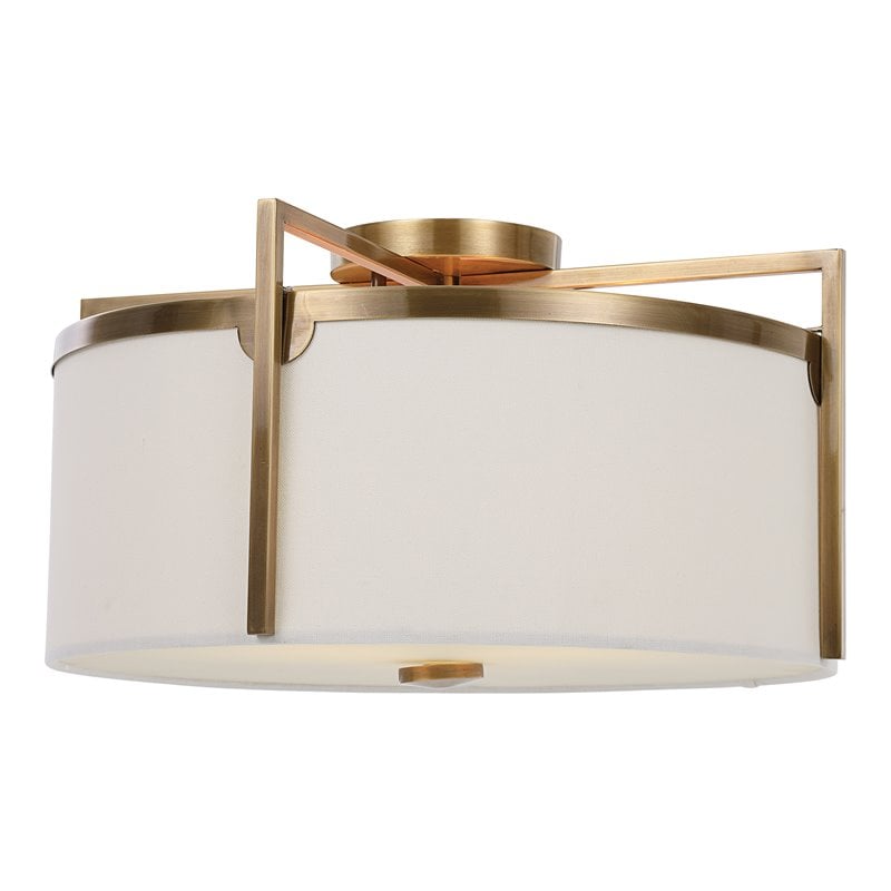 Uttermost Colfax 3-Light Steel Glass and Fabric Semi Flush in Antique Brass