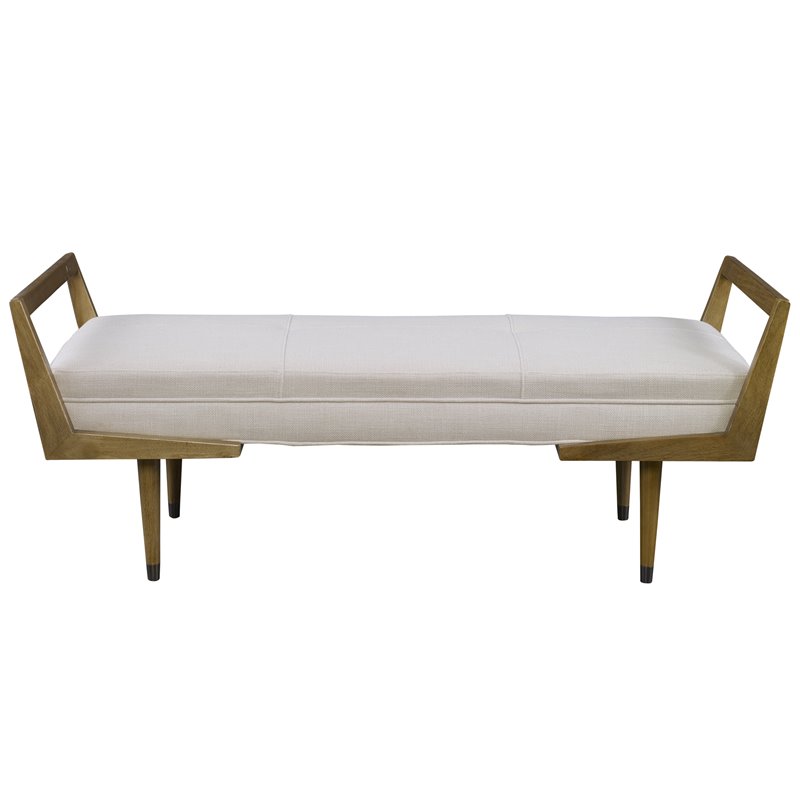 Uttermost Waylon Contemporary Birch Wood and Fabric Bench in Ivory