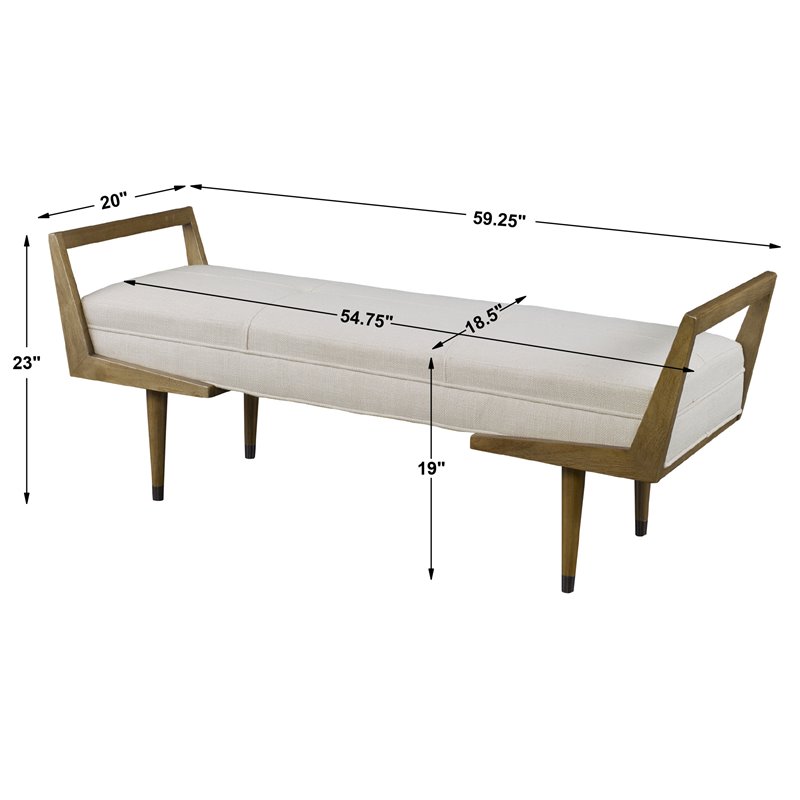 Uttermost Waylon Contemporary Birch Wood and Fabric Bench in Ivory