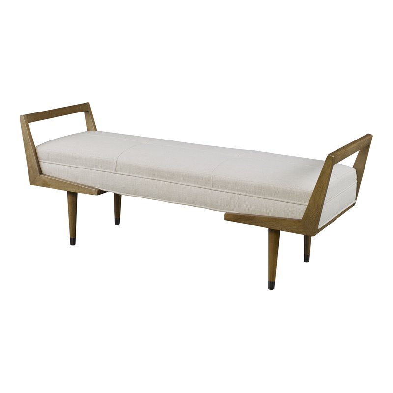 Uttermost Waylon Contemporary Birch Wood and Fabric Bench in Ivory