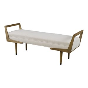 Uttermost Waylon Contemporary Birch Wood and Fabric Bench in Ivory