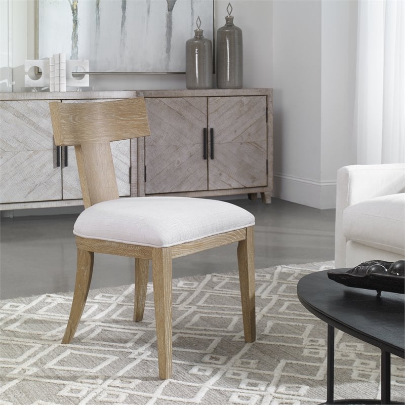 Uttermost Idris Coastal Solid Wood and Fabric Armless Chair in Natural Oak