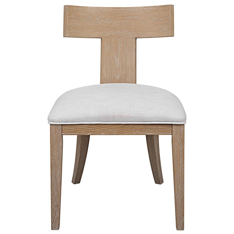 Uttermost Idris Coastal Solid Wood and Fabric Armless Chair in Natural Oak