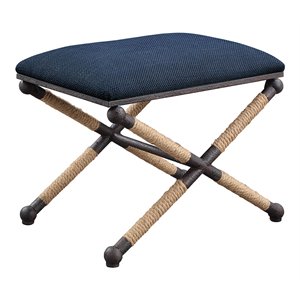 Uttermost Firth Small Fabric and Iron Metal Bench in Rich Textured Navy Blue