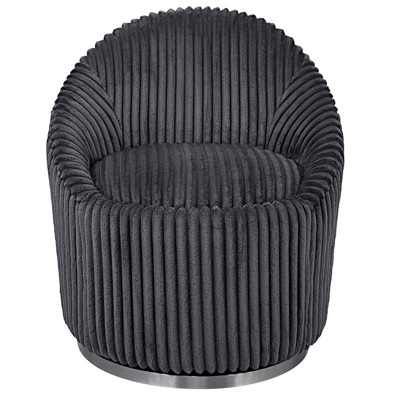 Uttermost Crue Contemporary Stainless Steel and Fabric Swivel Chair in Gray
