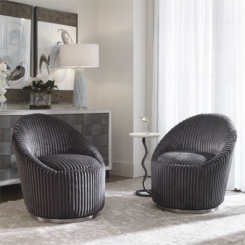 Uttermost Crue Contemporary Stainless Steel and Fabric Swivel Chair in Gray