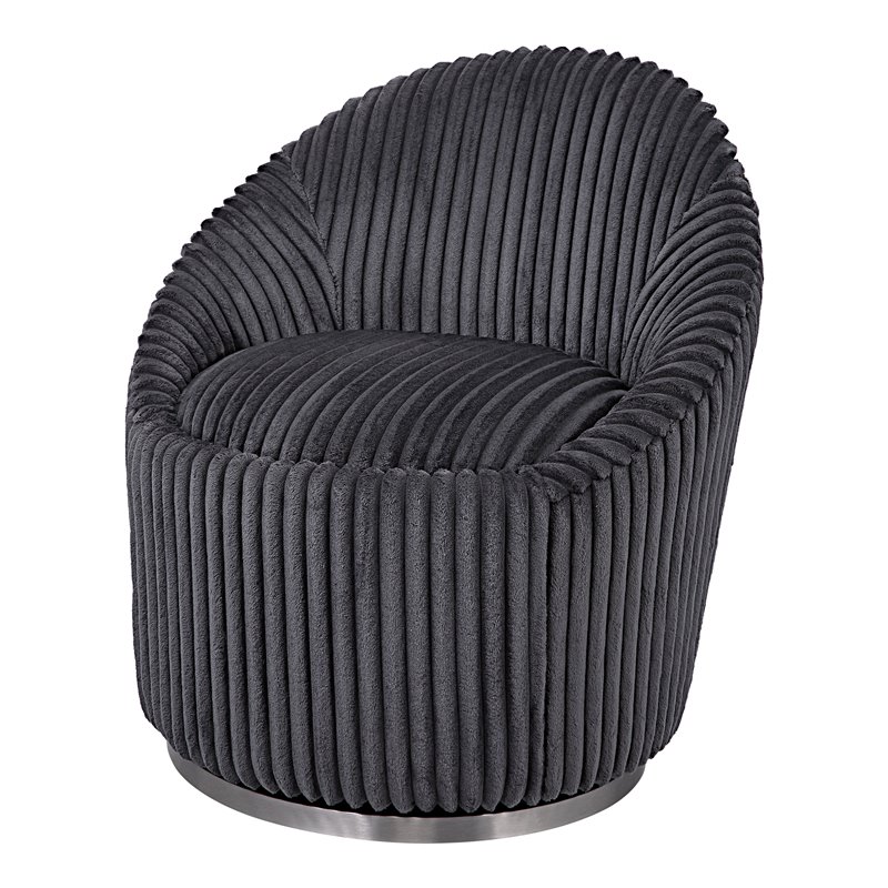 Uttermost Crue Contemporary Stainless Steel and Fabric Swivel Chair in Gray