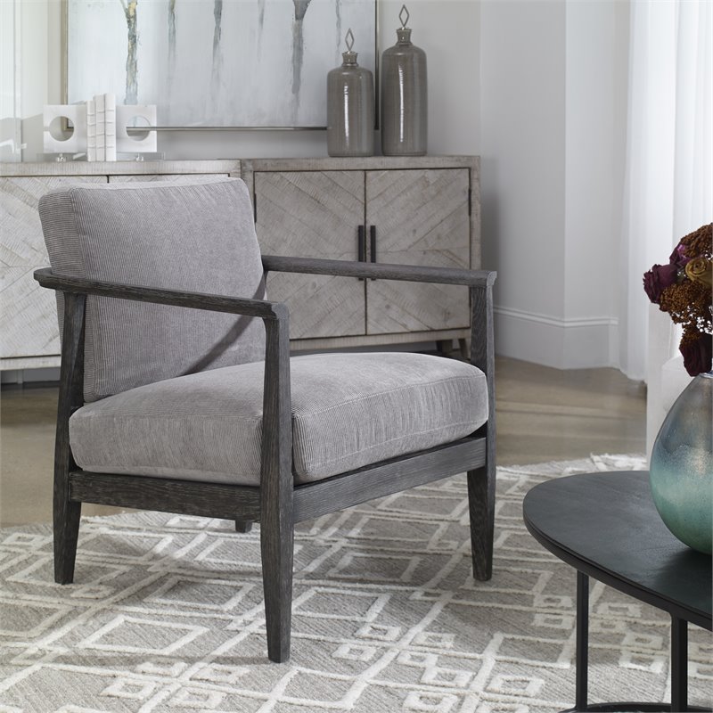 Uttermost Brunei Solid Wood Accent Chair with A Curved Open Back Design in Gray